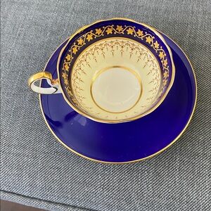 Vintage Aynsley Cup and Saucer Gold  Cobalt Bone China England